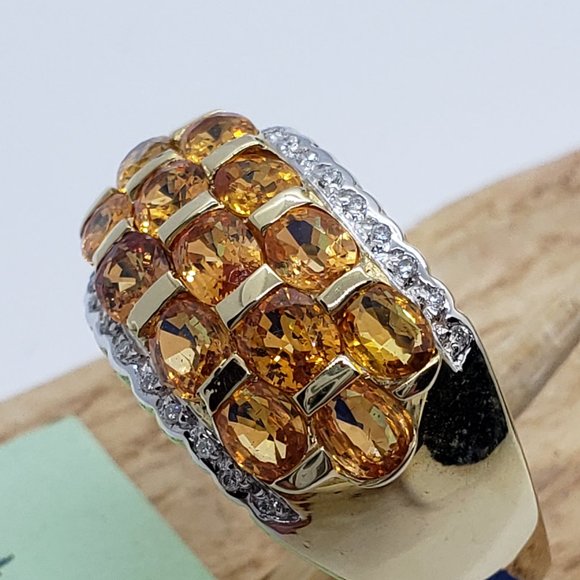 14K Gold ring with orange Sapphires and diamonds - Picture 3 of 13